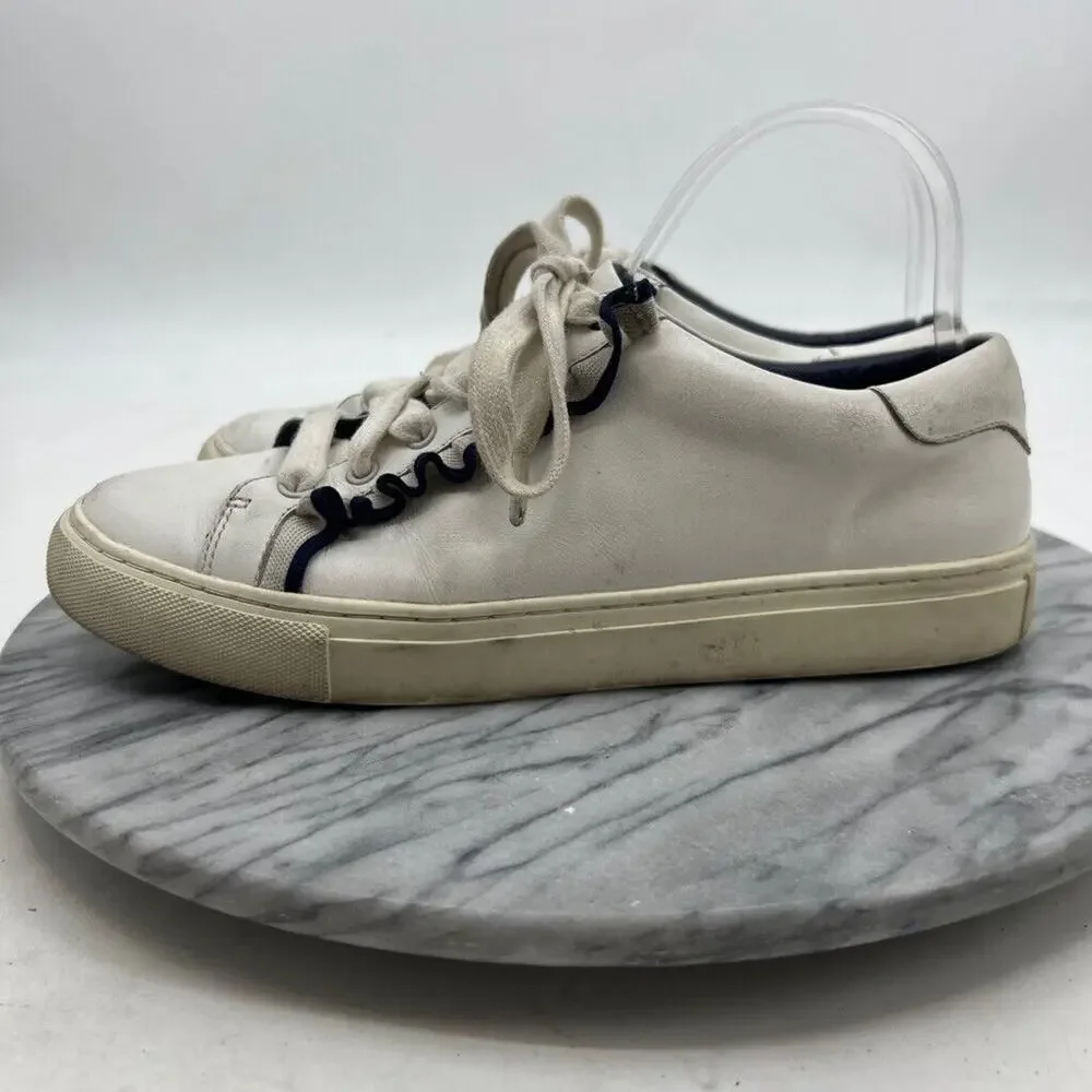 Tory Burch Sport Womens 8.5 Sneakers White Leather Ruffle Casual Shoes 36558